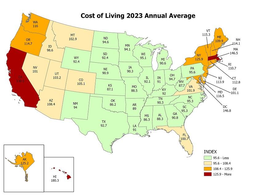 Cost of Living Map of United States image